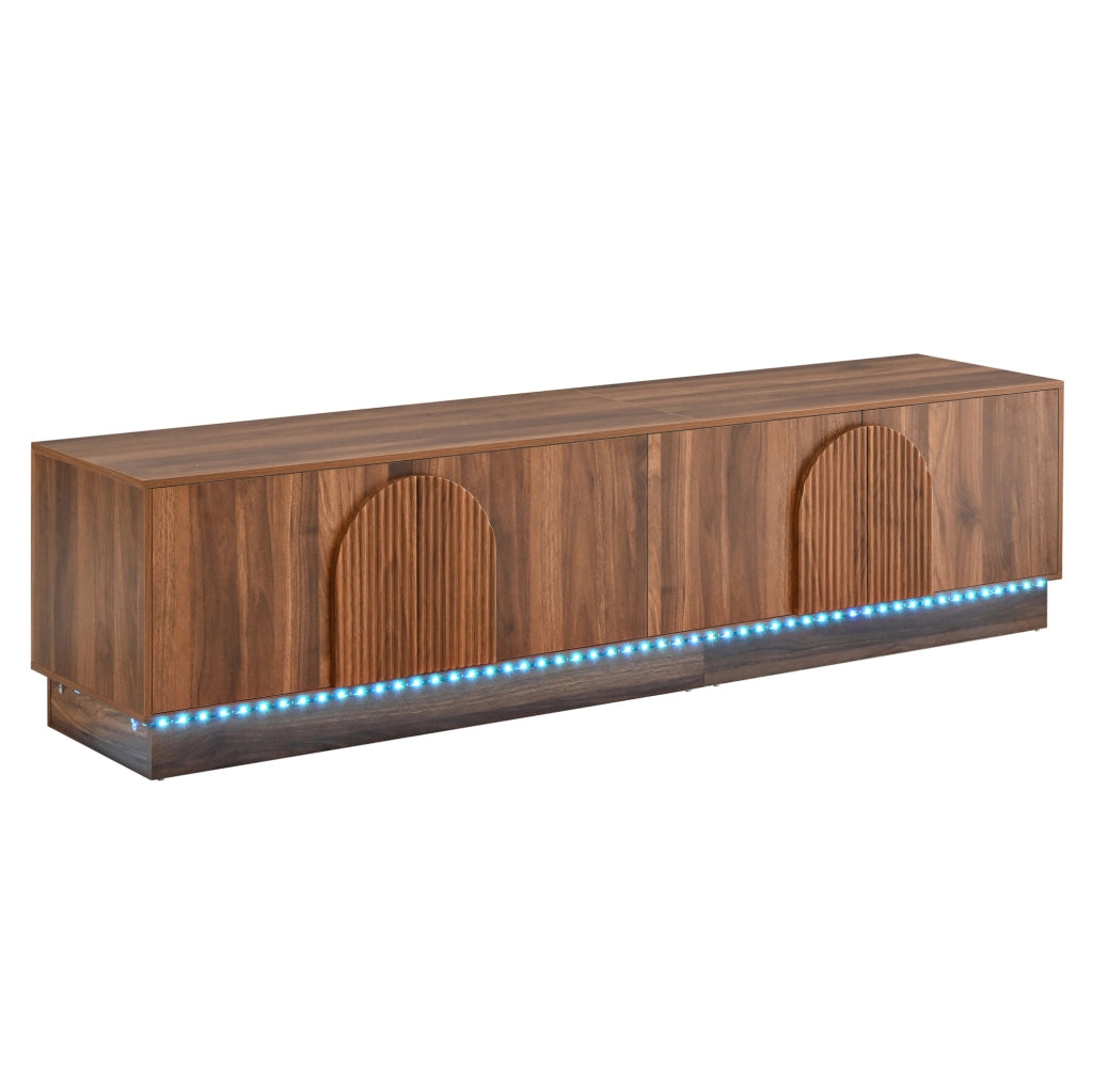 Mobile TV 180x40x44.5 cm con porte push-to-open; LED multicolore; MDF e metallo; noce