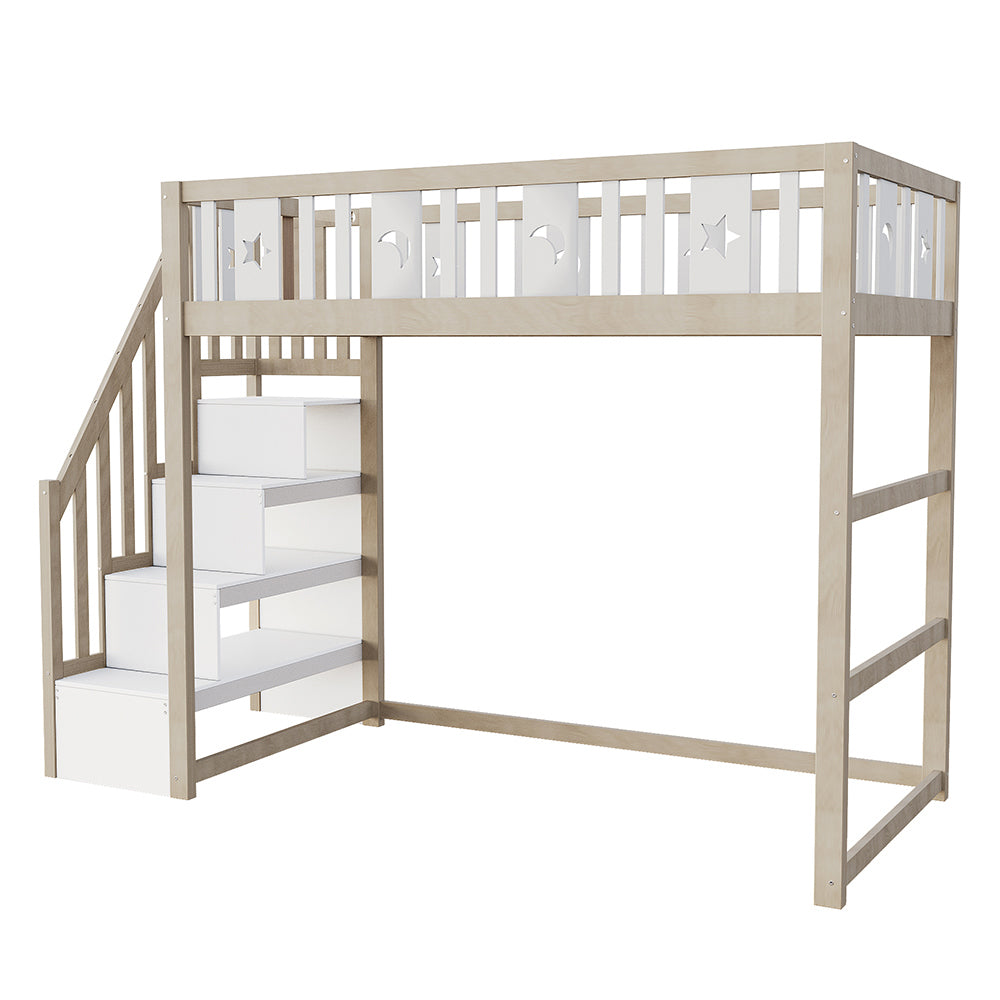Letto a soppalco bambini - Xylo - 90x200 cm stelle lune legno