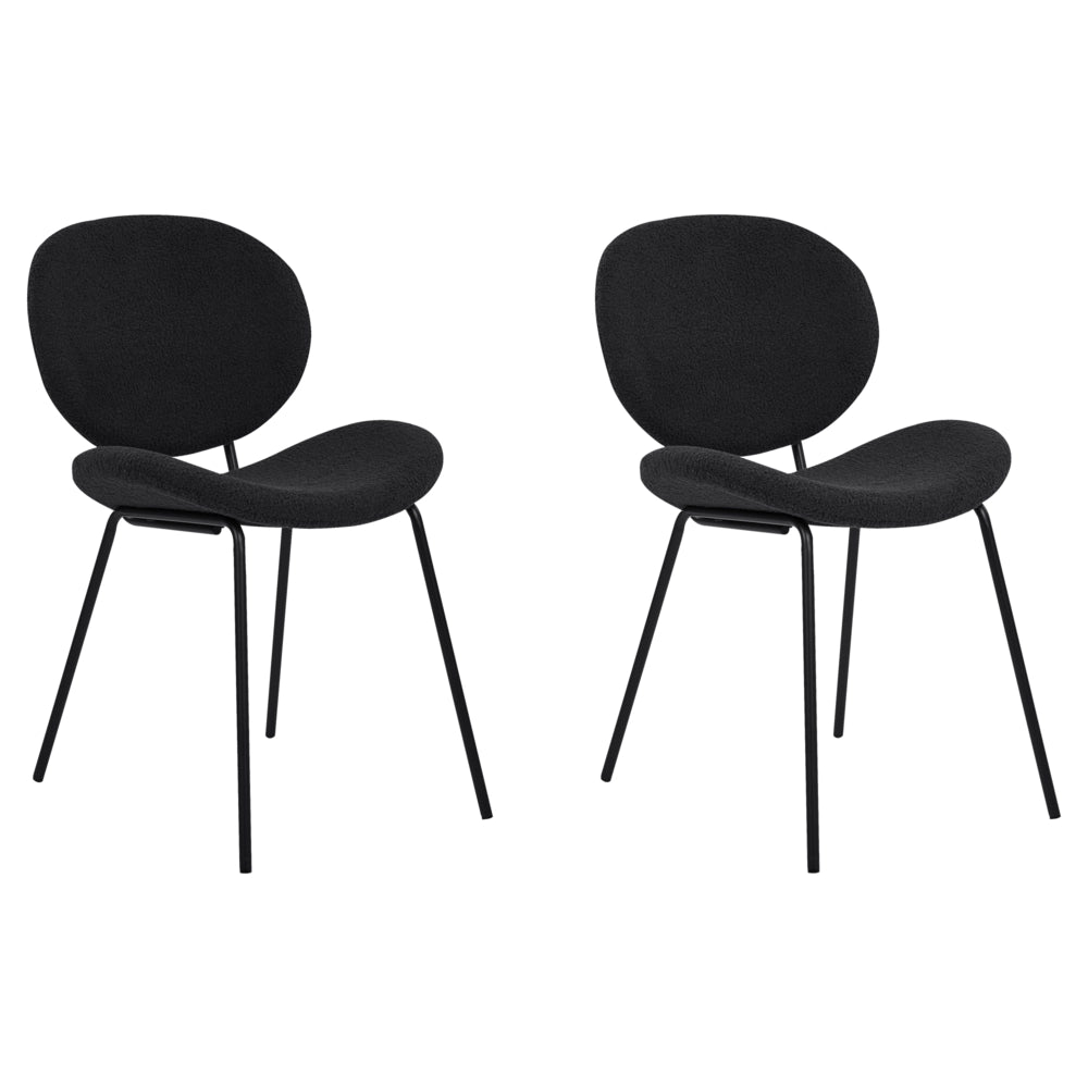 Set di 2 sedie da pranzo Nere con gambe senza braccioli Bouclè PU Gambe in ferro nero Design contemporaneo e retrò Sedute per la sala da pranzo
