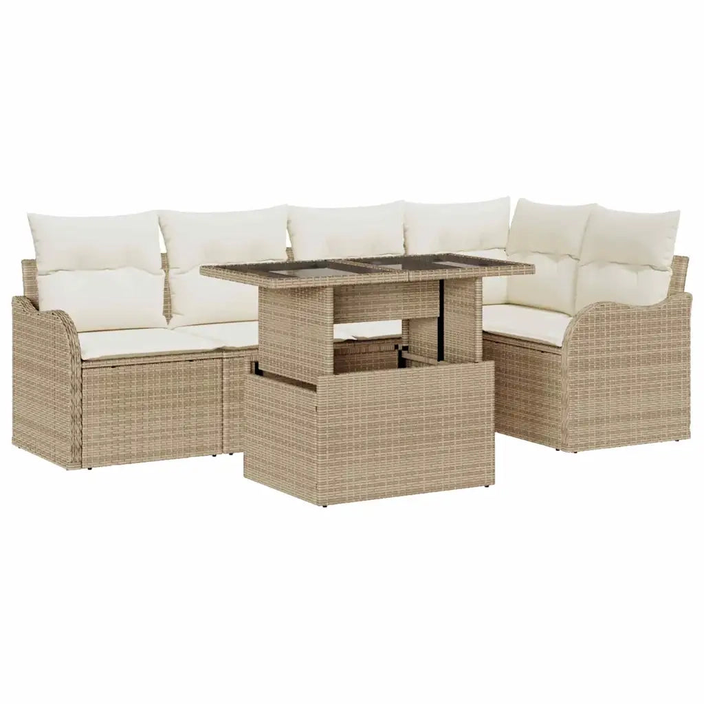 Set Divano da Giardino 6 pcs Beige Rattan in Polipropilene