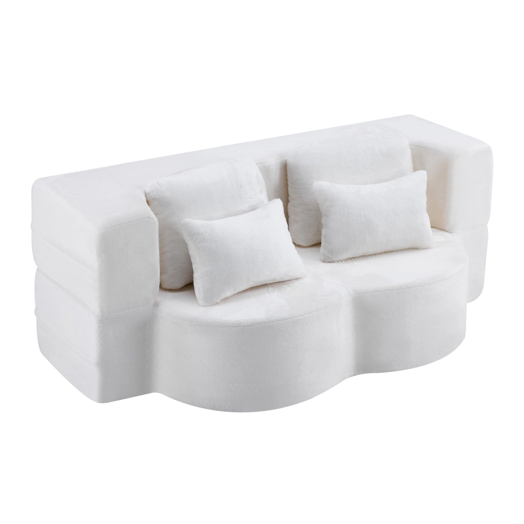 Divano modulare futon pieghevole con cuscino; in schiuma e molle; bianco