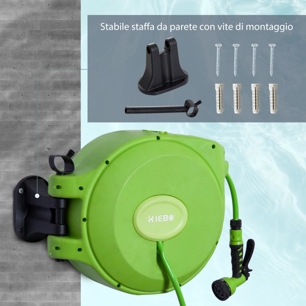 Avvolgitubo da Giardino Retrattile con Tubo 20 m ¨C Zephmum ¨C Verde Plastica