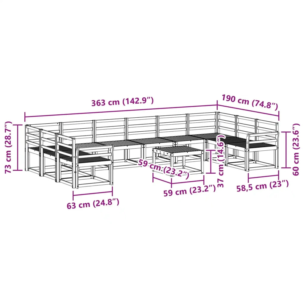 Set di divani da esterno 11 pcs Bianco Legno di Acacia Massello 3388323