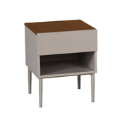 Comodino in metallo e decorazione in legno 1 anta 1 vano, grigio
