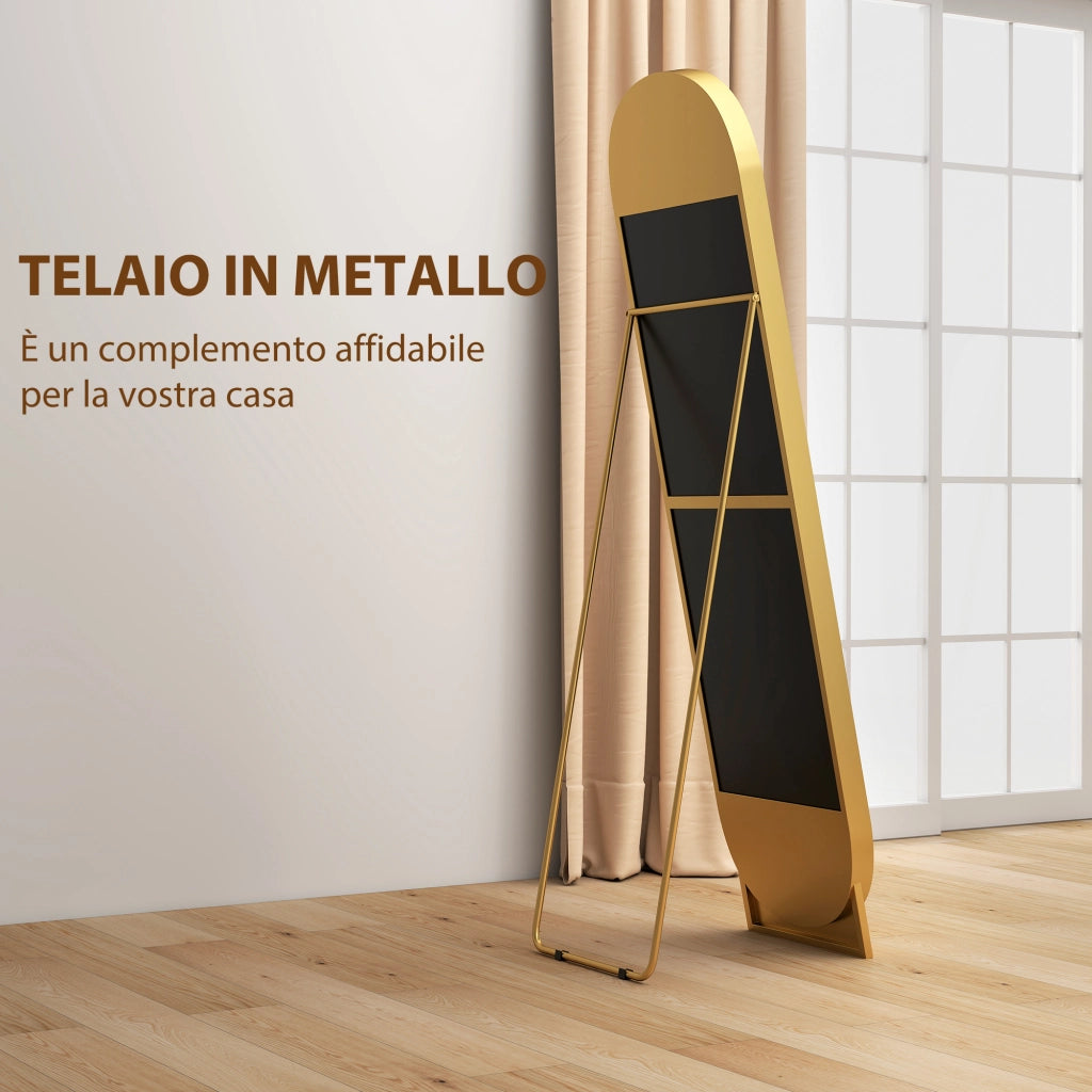 Specchio a Figura Intera Autoportante o da Parete 40x6x150 cm con Telaio in Metallo Oro
