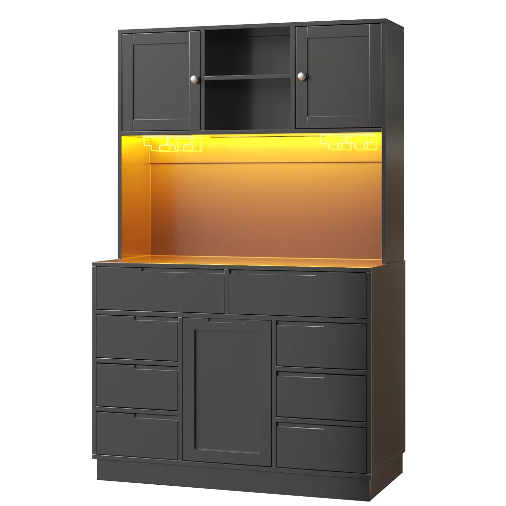 ARMADIO CUCINA 120x40x183,5 cm MDF Nero 8 cassetti con LED