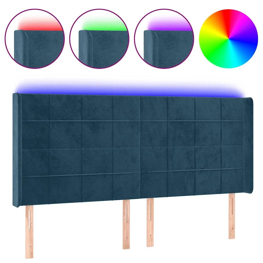 Testiera | Testata a LED Blu Scuro 203x16x118/128 cm in Velluto