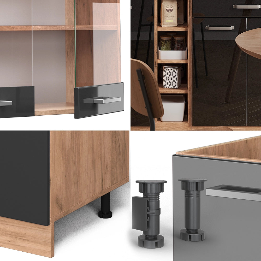 Vicco Cucina completa Rovere nero/oro lucido 160 cm , PL Antracite