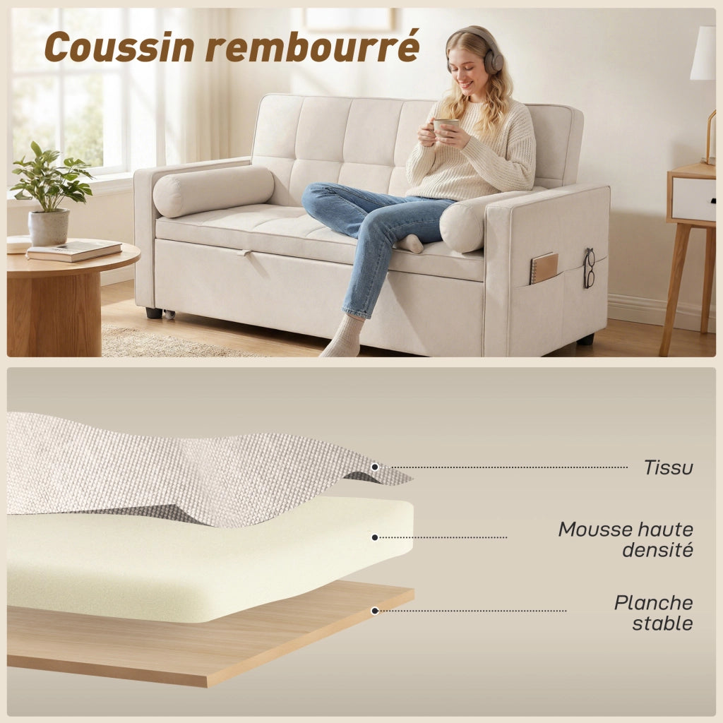 Divano letto 2 posti con letto gigogne ¨C zephmum ¨C 80.5x137.5x84 cm beige