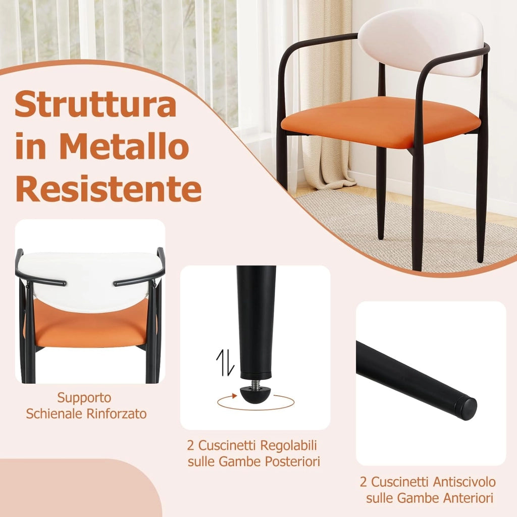 Set di 2 Sedie da Pranzo 54 x 54 x 77 cm, Sedie da Cucina con Sedile Imbottito in Finta Pelle, Schienale e Telaio in Metallo, Poltrone per Soggiorno e Ufficio