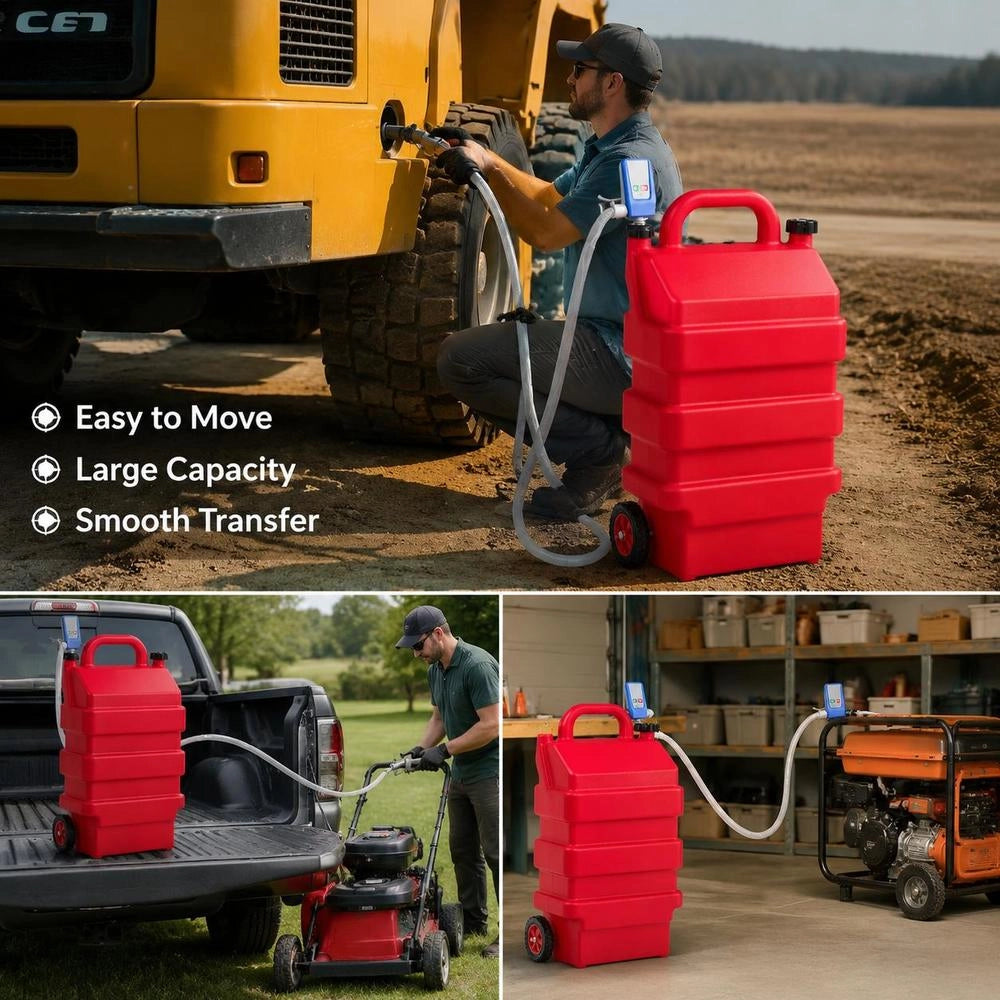 Fuel Trolley, 60 L, Fuel Canister With 12 V DC Fuel Transfer Pump, 1.2 M Delivery Hose & Auto-stop Sensor Nozzle, Tank Adapter, Suitable For Diesel & Petrol, Red