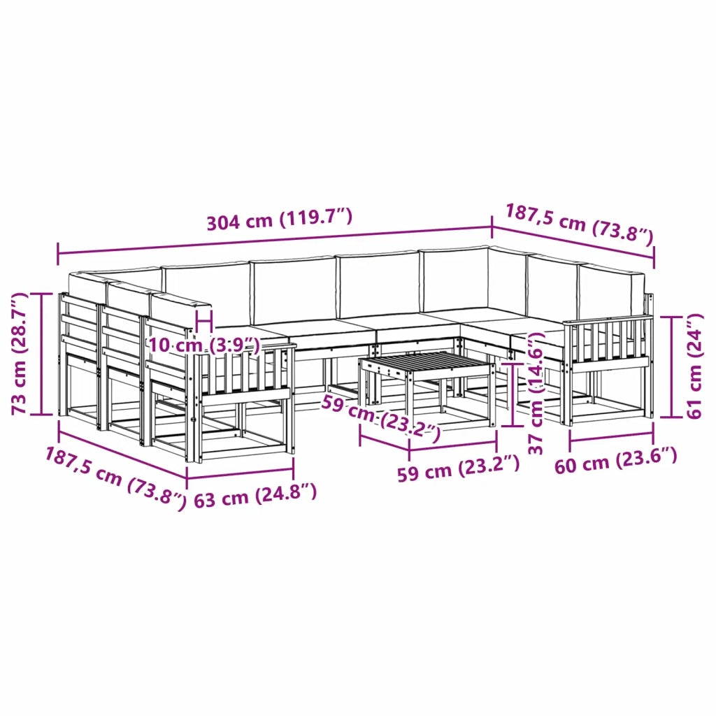 Set di divani da esterno 10 pz Bianco e Antracite Poliestere 3388251