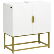 Mobile Bagno Sottolavabo con Armadietto 2 Ante in Legno e Acciaio. 60x30x65cm. Bianco e Oro