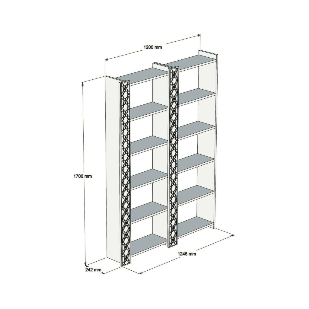 Libreria Vele, Scaffale da ufficio, Mobile portalibri, Biblioteca, 125x24h170 cm, Noce e Bianco
