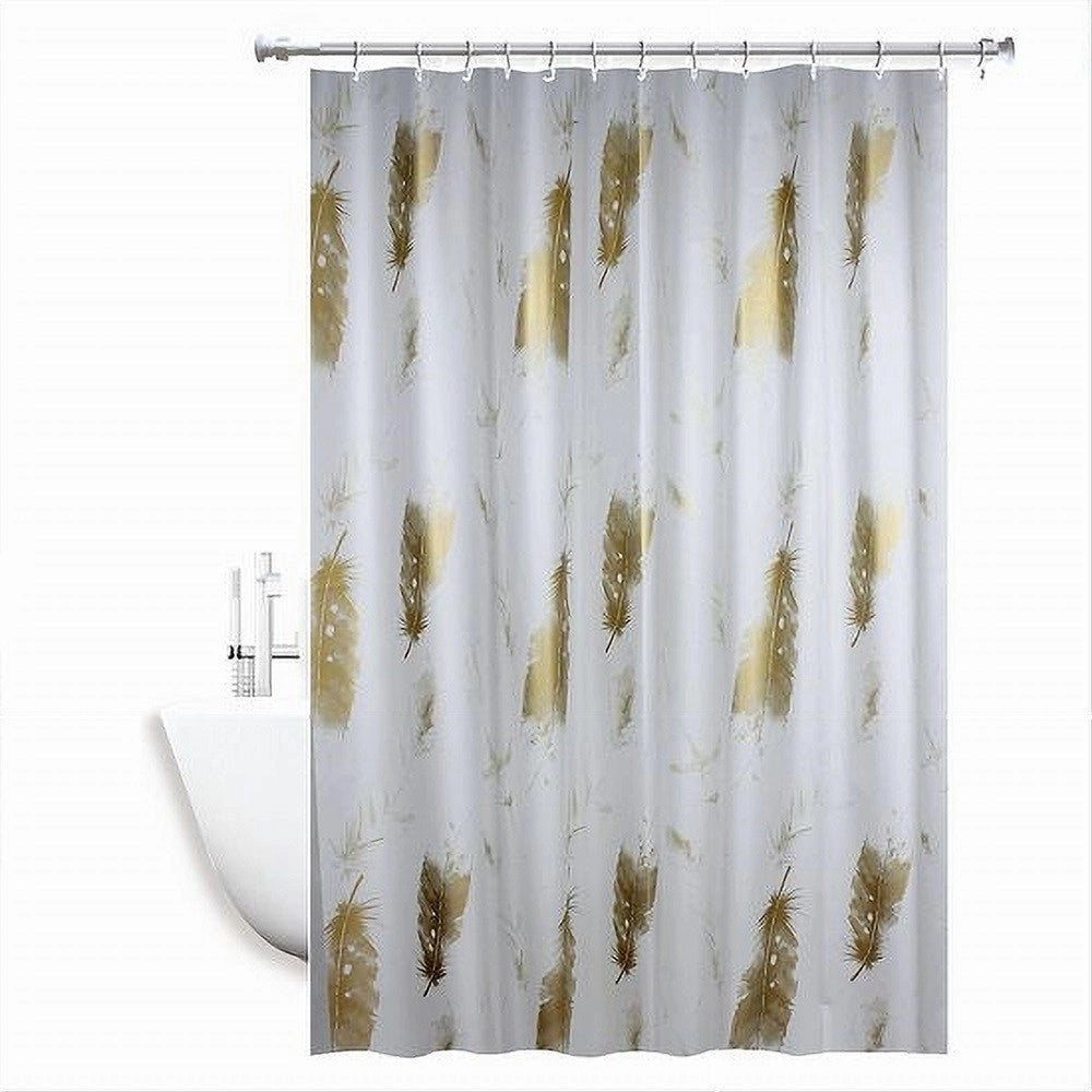 Trade Shop - Tenda Doccia Antimuffa Impermeabile 180 X 220 Cm Anelli Bagno Piume Dorate 69510 -