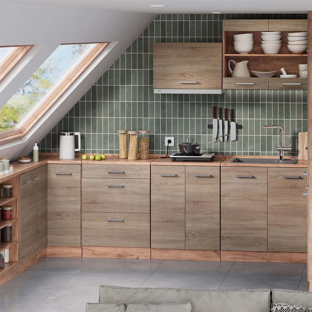 Mobile cucina sottotetto R-Line Sonoma/Rovere dorato 60 cm senza inclinazione con 3 cassetti Vicco