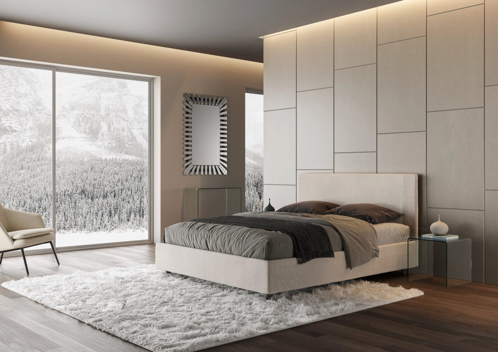 Letto Matrimoniale 160x190 cm con Rete e Contenitore con Testata e Alzata Comoda Imbottito in Tessuto Labirinto Rosal