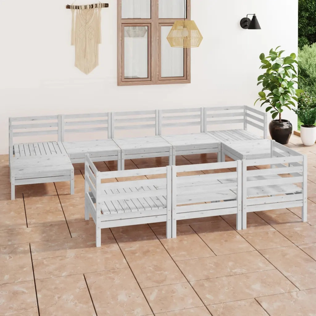 Set Divani da Giardino 10 pz Bianco in Legno Massello di Pino cod mxl 36811