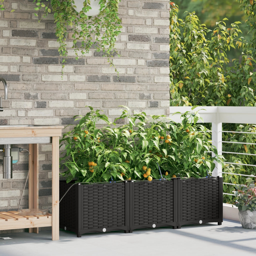Fioriere da giardino con sistema di irrigazione 3 pz Nero