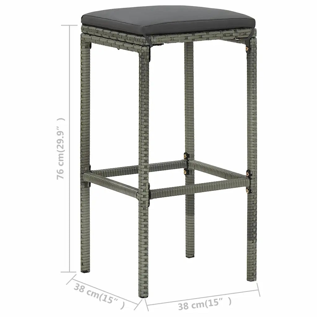 Sgabelli da Bar con Cuscini 2 pz Grigi in Polyrattan