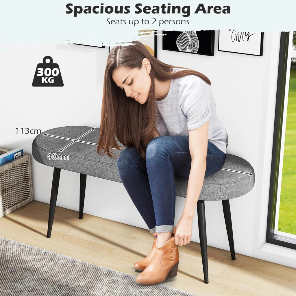 Panchina Ingresso, Panca Imbottita con Cuscino Spesso, Panca Letto con Gambe in Metallo, Portata 300 kg, con Design Trapuntato per Camera da Letto, Soggiorno, Nero/Grigio (Grigio)