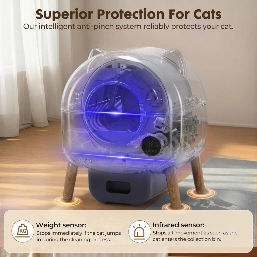 Lettiera per gatti, autopulente, 66 l, automatica, con controllo tramite app e sensore a infrarossi, anti-pizzicamento, lettiera elettrica per gatti con pietra profumata, opaca, ideale per