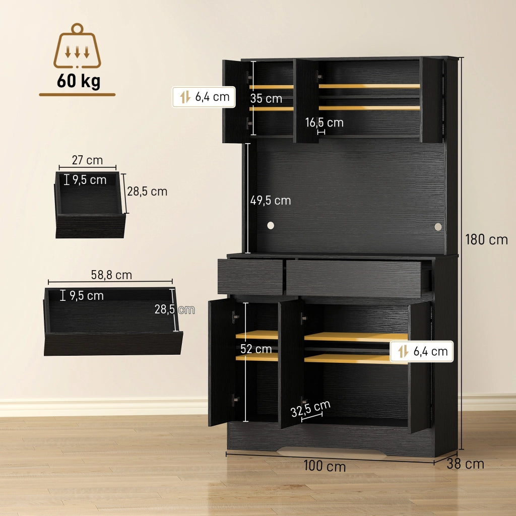 Mobile da cucina con piano di lavoro, armadio con 6 ante e ripiani ¨C Minimal ¨C Nero