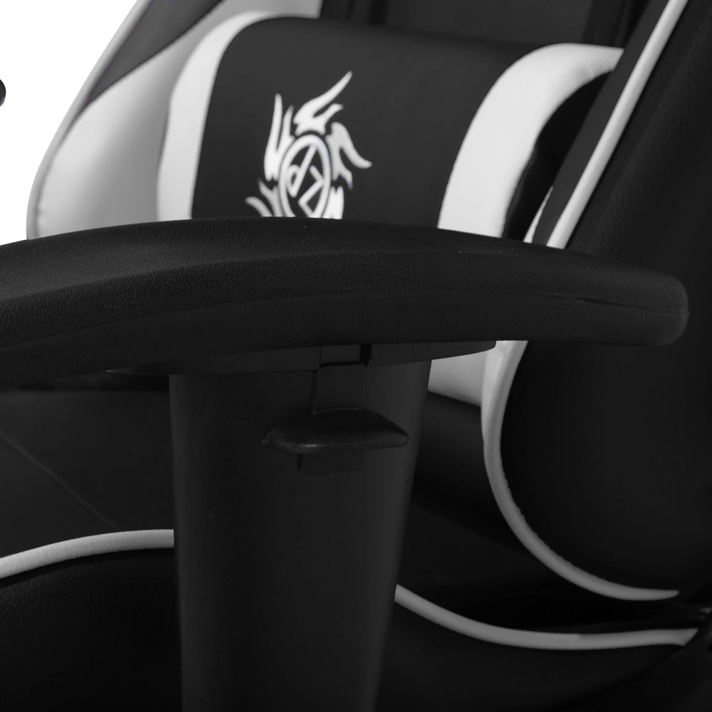 Sedia Gaming Nera Bianca Ecopelle Girevole Regolabile Braccioli e Poggiapiedi Regolabile in Altezza Moderna
