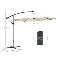 Ombrellone da Giardino a Braccio 3x2.5 m con Manovella e 8 Strisce LED a Energia Solare, Crema