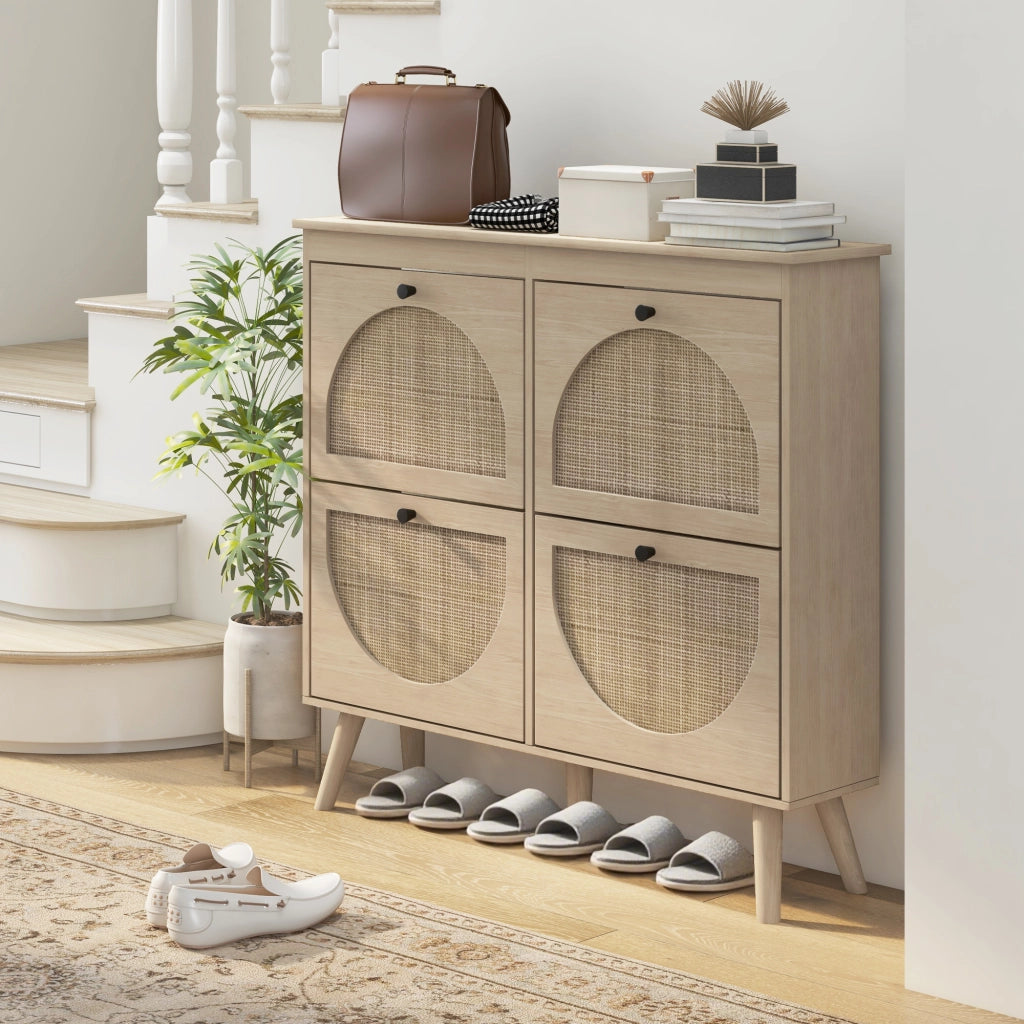 Scarpiera 4 ante 20 paia legno massello stile boho ¨C Xylo ¨C naturale 105x24x97,5 cm