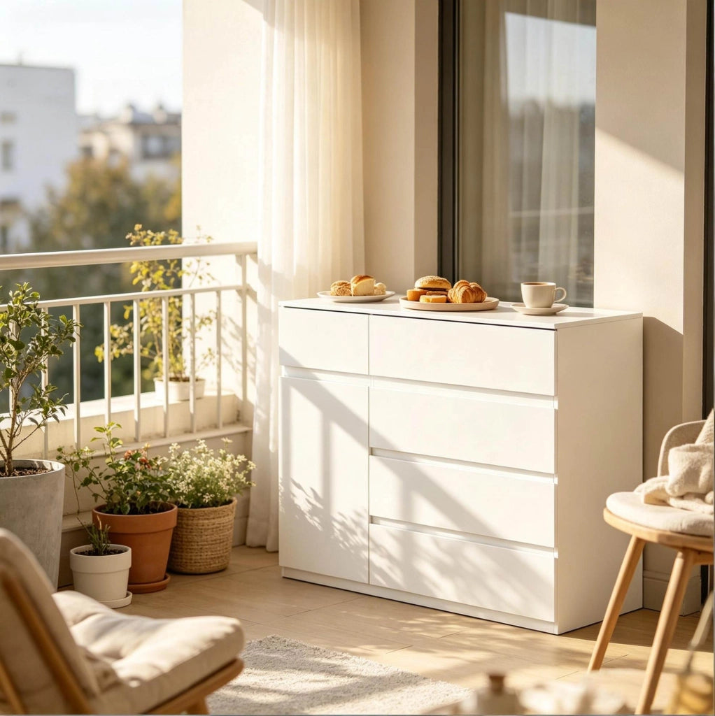 Mobile contenitore bianco con 5 cassetti e armadietto; 100 x 40 x 80 cm