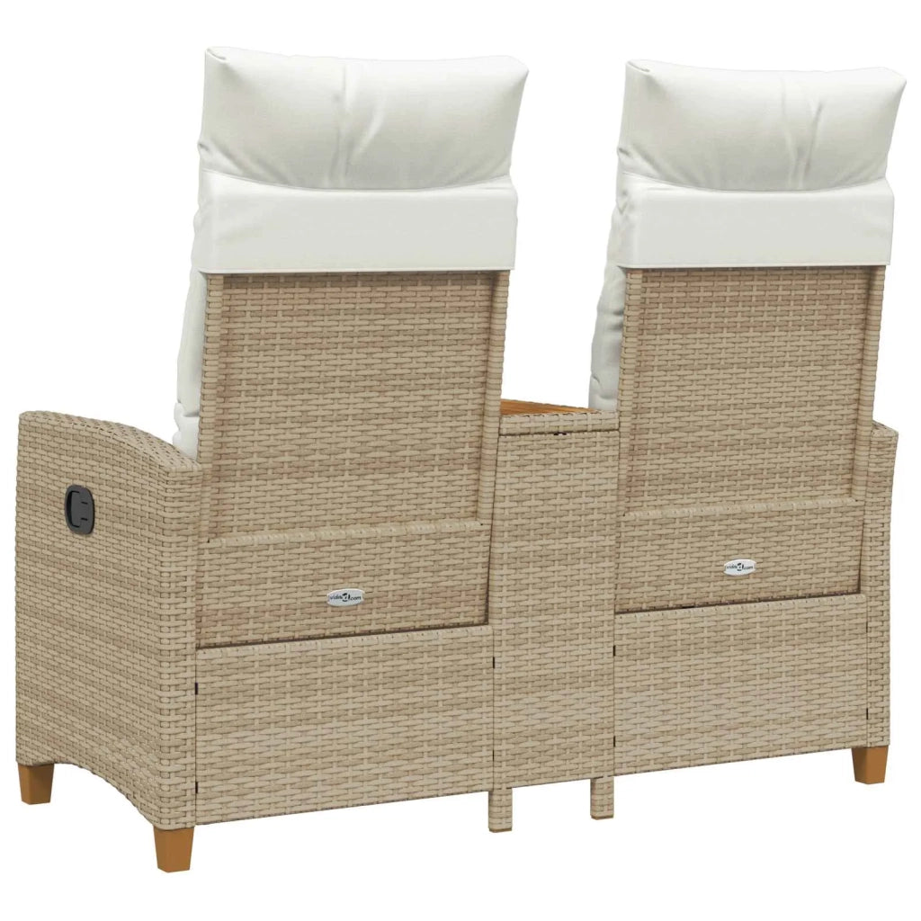 Panchina reclinabile con tavolo Beige e Bianco Crema polyrattan