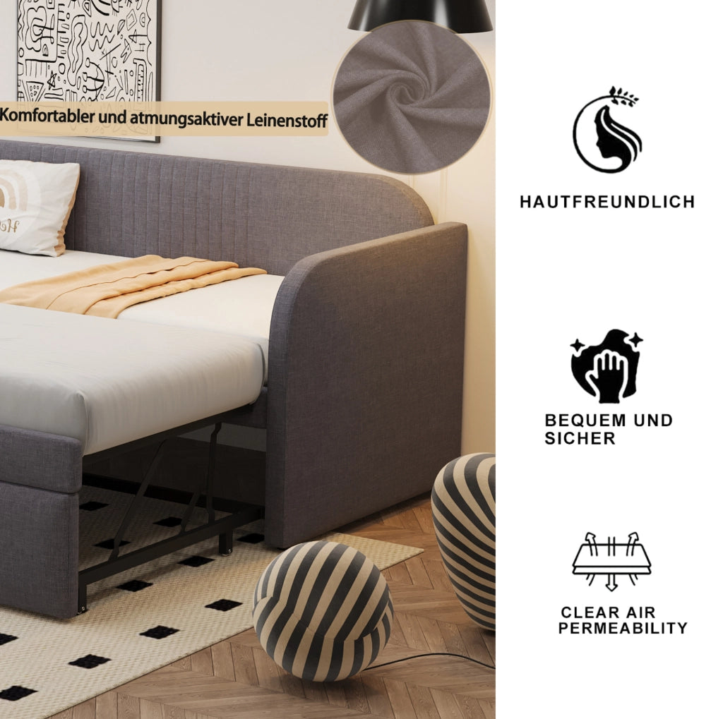 Divano letto estraibile imbottito 90/180 x 190 cm grigio