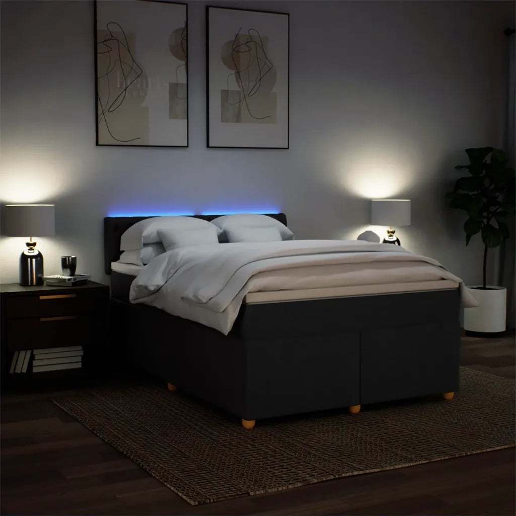 Giroletto a Molle con Materasso Nero 140x200 cm in Tessuto