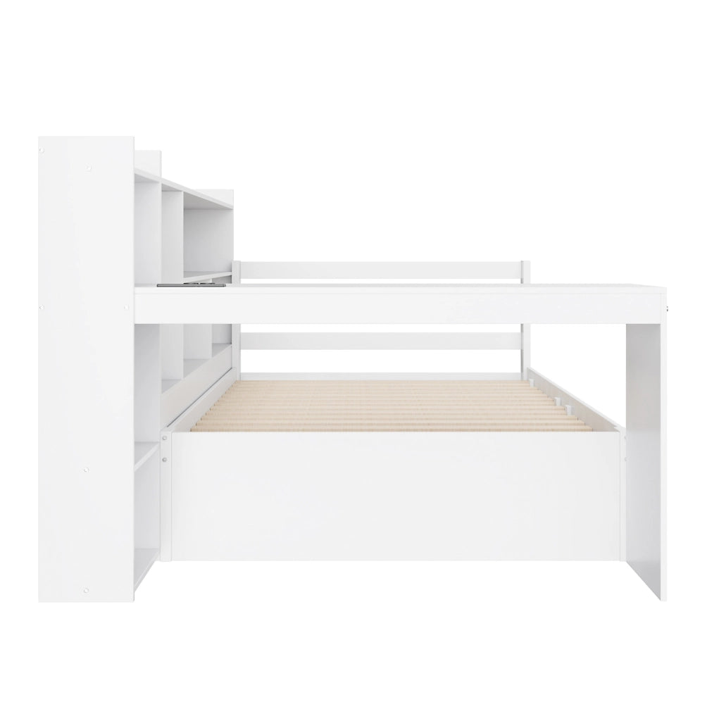 Letto multifunzione in legno 90 x 200 cm con letto estraibile, scrivania e presa