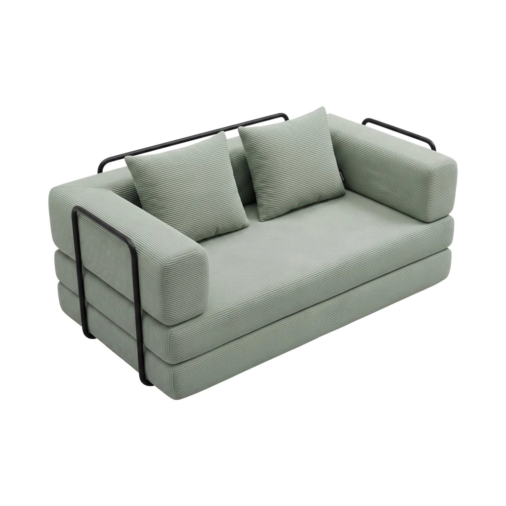 Sey - Divano Letto Pieghevole 180x72x90 cm Convertibile 4 in 1 con Cuscini Rivestimento Lavabile in Tessuto Salvia