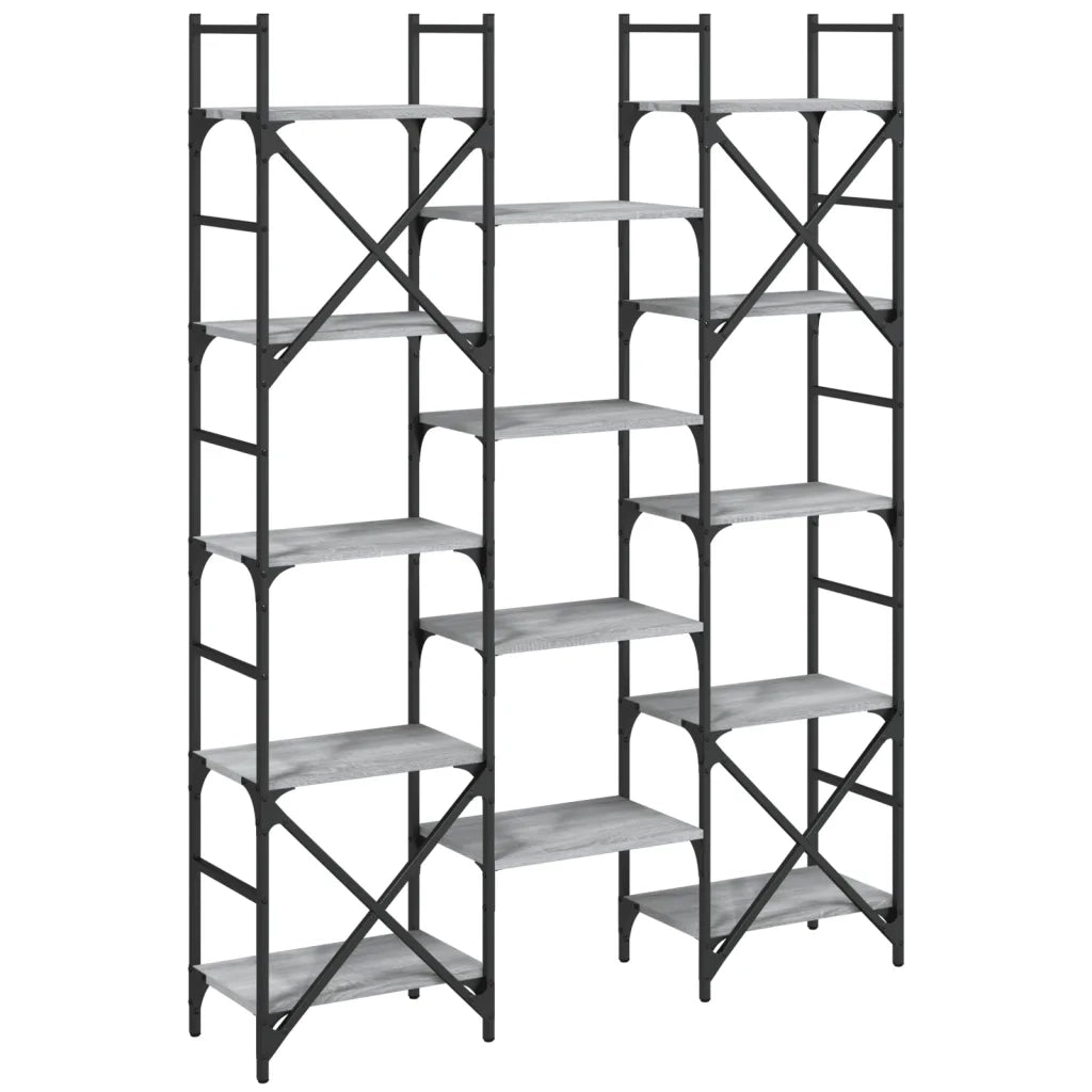 Libreria-Scaffale per Libri-Mobile di Stoccaggio Grigio Sonoma 127,5x28,5x172,5 cm in Legno Multistrato
