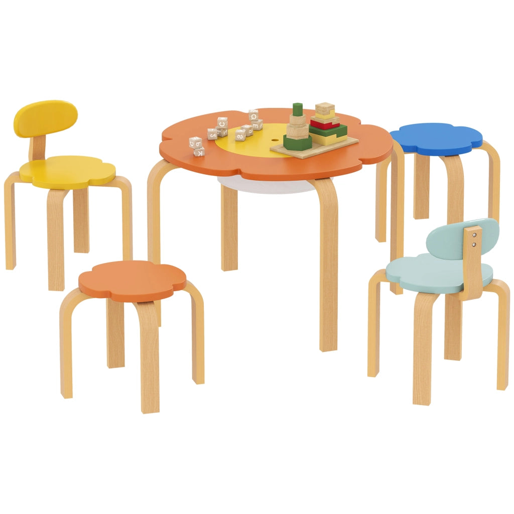 Set tavolo e sedie per bambini 5 pezzi ¨C zephmum ¨C Legno colorato con tasche di stoccaggio