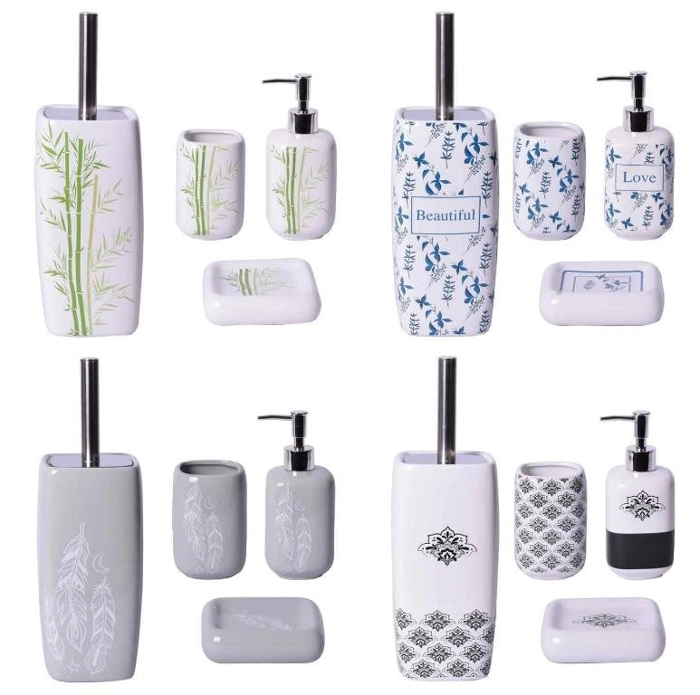 1 Pezzo Set 4 Pezzi Accessori Bagno in Ceramica Life 4 Decori