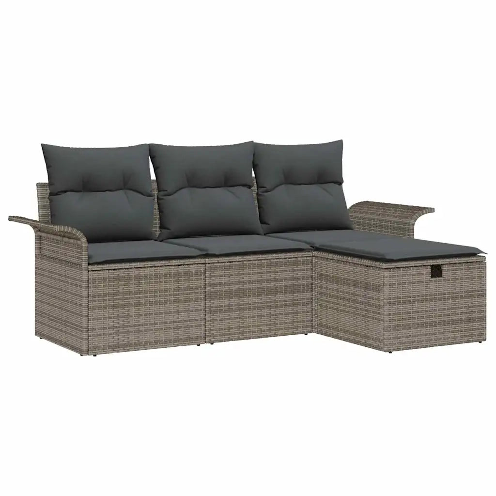 Set Divano da Giardino con cuscino 4 pcs Grigio polyrattan