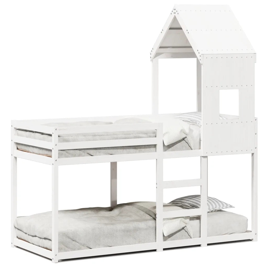 vidaXL Letto a Castello con Tetto Bianco 90x200 cm in Legno di Pino