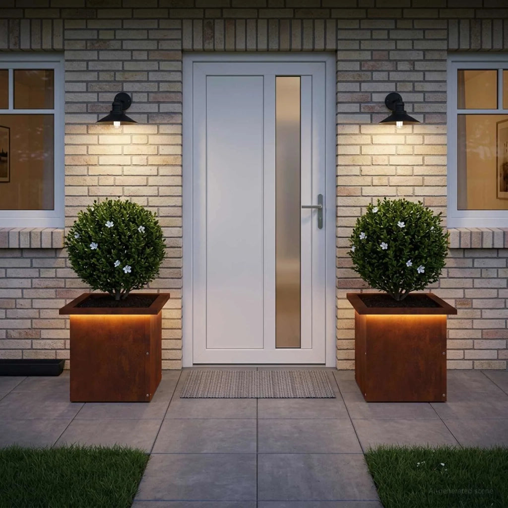Fioriera da giardino con LED 2 pz Ruggine 30 x 30 x 30 cm 8008069