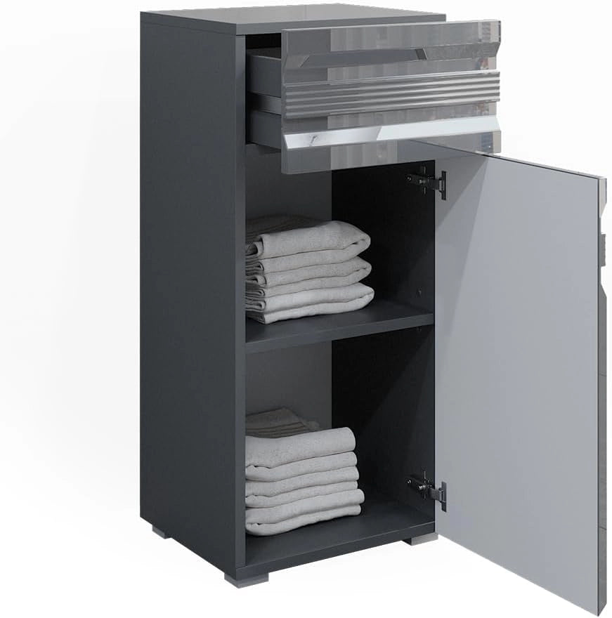 Mobiletto bagno Fredd, Antracite lucido, 36.4 x 79 cm, a parete con due ripiani interni regolabili
