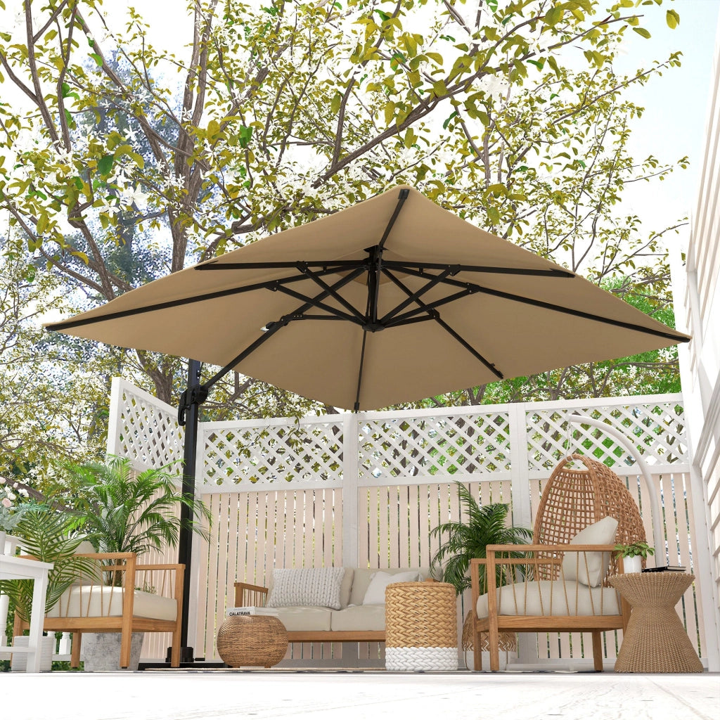 Ombrellone da Giardino Decentrato 3x3 m in Alluminio e Poliestere Cachi
