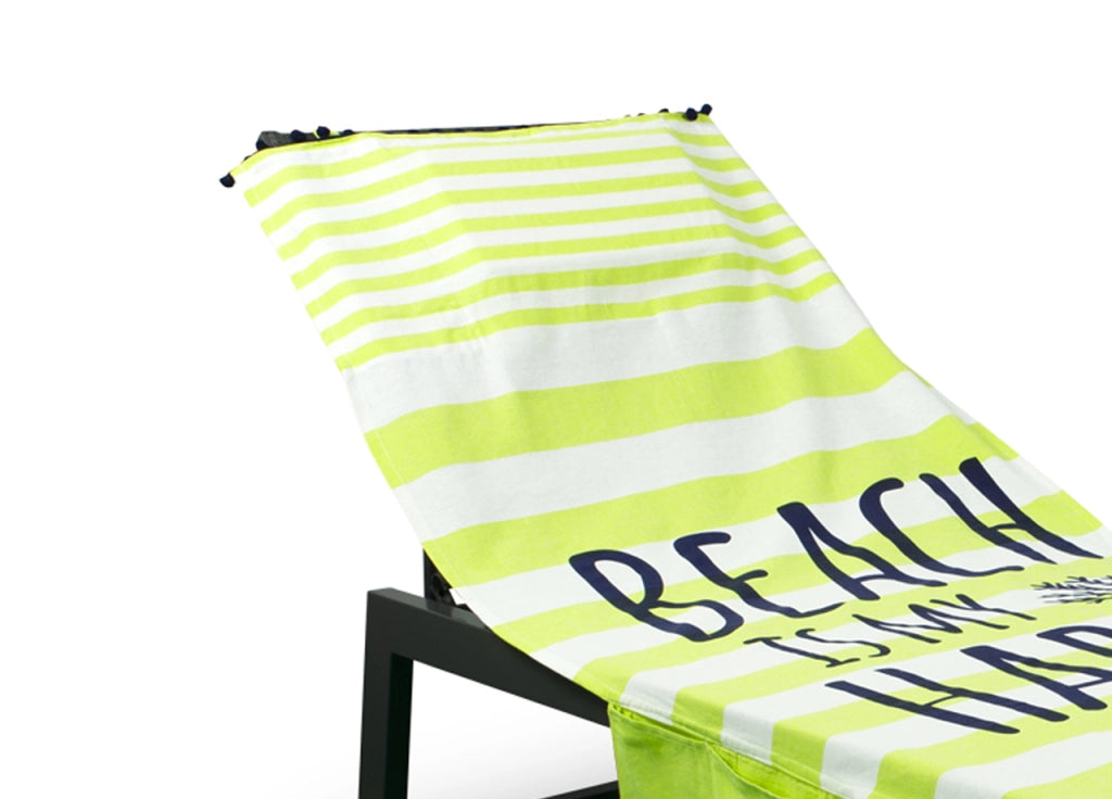 Telo Mare Lettino Spiaggia Piscina Con Cuscino E Tasche Happy Place Verde