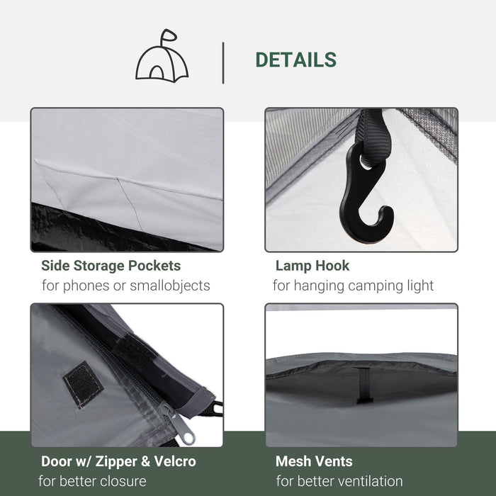 Tenda da Campeggio 4 Persone 325x183x130 cm con Vestibolo e Finestre Grigia