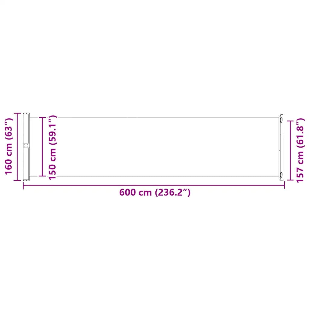 Tenda Laterale Retrattile per Patio 600x160 cm Nera 313375