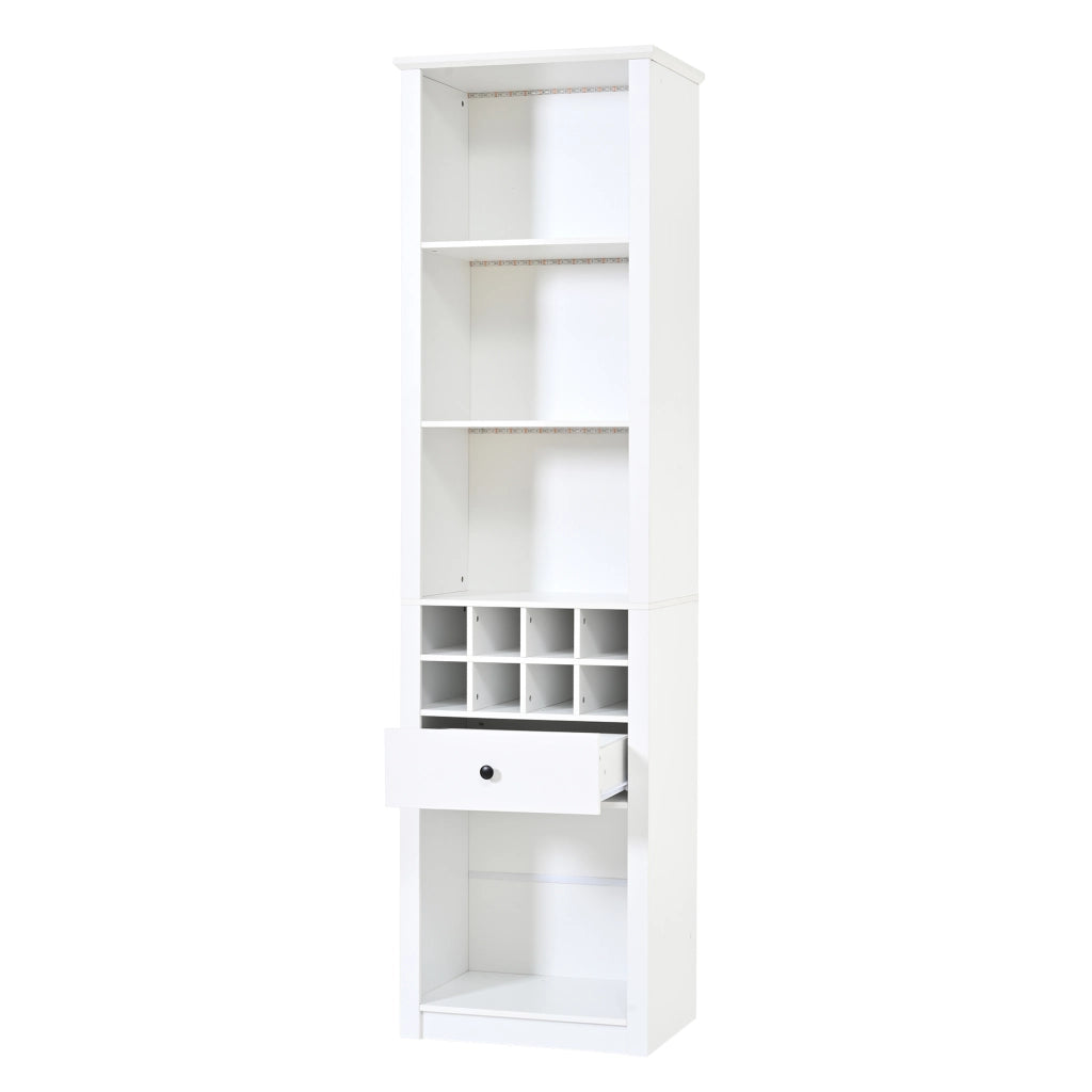 Credenza alta con 1 cassetto; 12 vani e LED - per soggiorno - in MDF - 55×40×200 cm