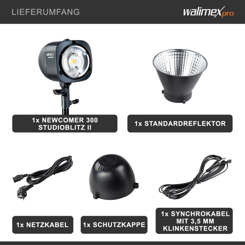 Newcomer 300 Flash fotografico con potenza di 300 Ws, con radio a 2,4 GHz, protezione contro surriscaldamento, per studio foto e video