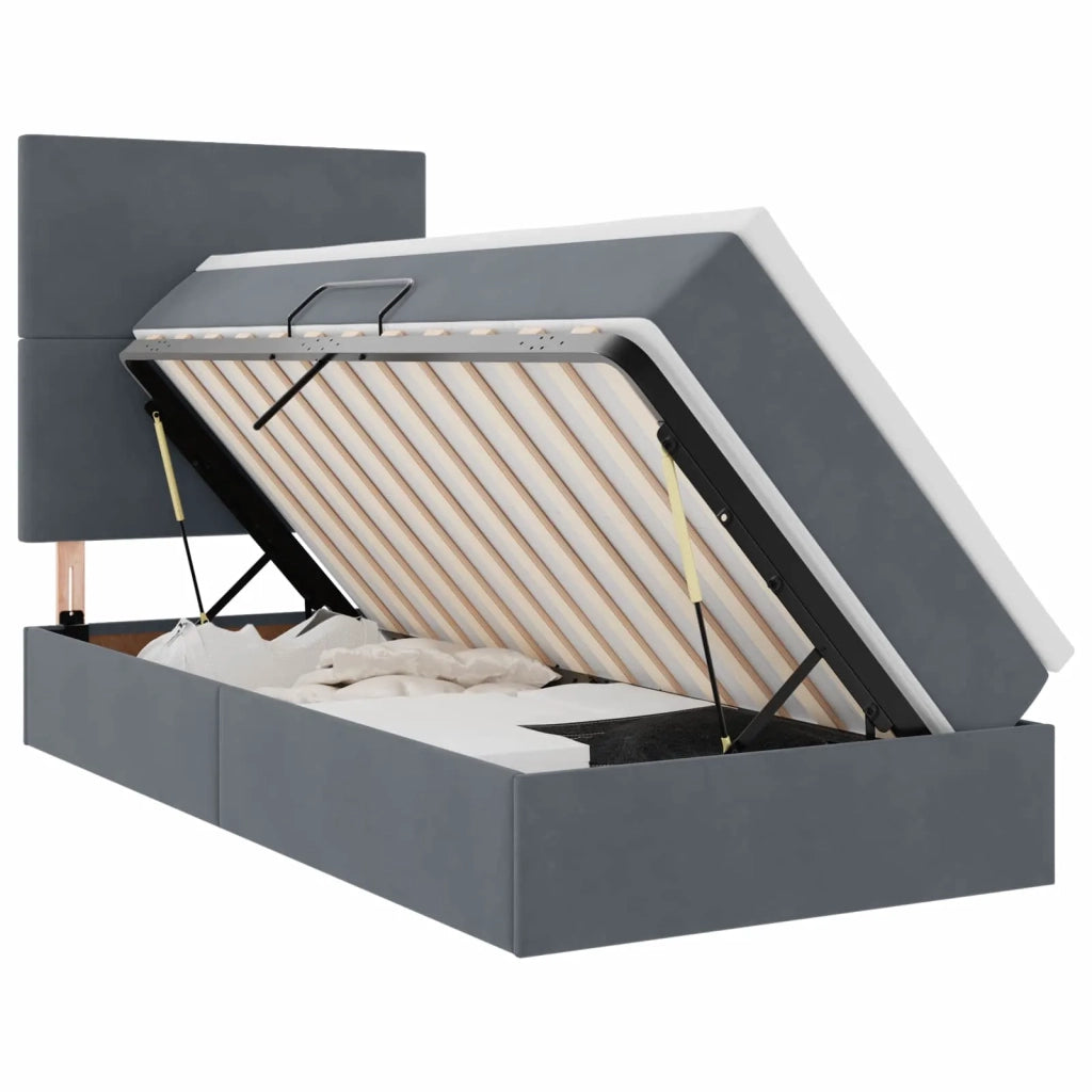 Letto con contenitore e materasso Grigio scuro 90 x 200 cm